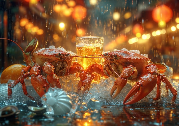 Crabs and beer on the table