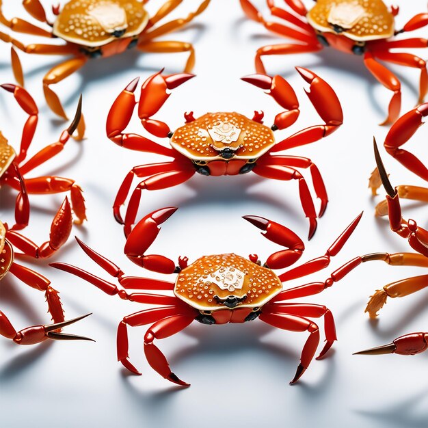 Crabs on the white table plain background 8k photography style full view