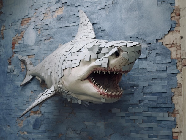 Crack art of shark in the wall