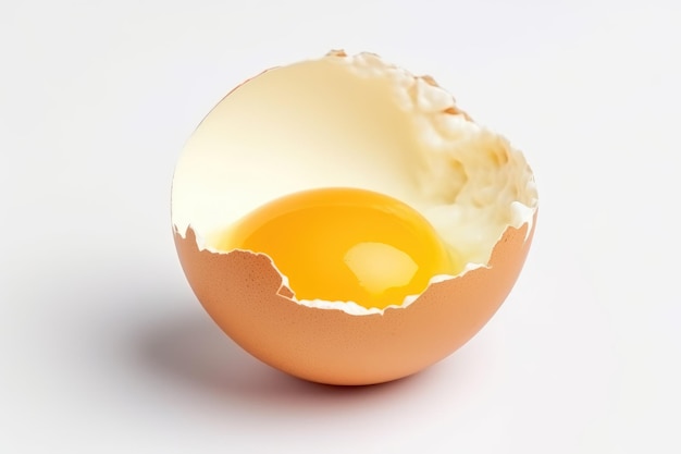 Crack in Egg Shell Revealing Egg Yolk on a White or Clear Surface PNG Transparent Background