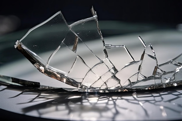 Photo crack on glass plate with super closeup of the crack itself