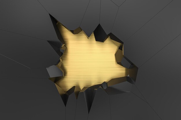 Photo crack hole on the dark metal wall 3d rendering
