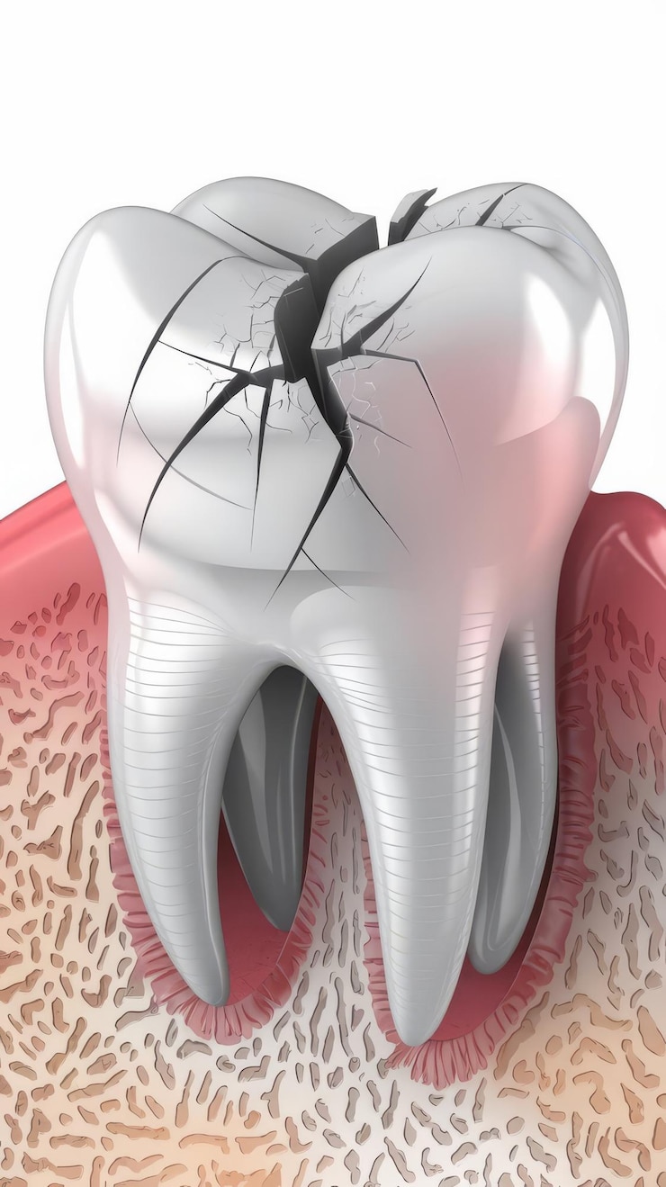 Photo crack tooth with white background 3d rendering