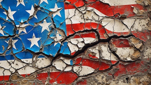 Cracked American Flag deconstructivism fragmentation splattered ripped generative ai