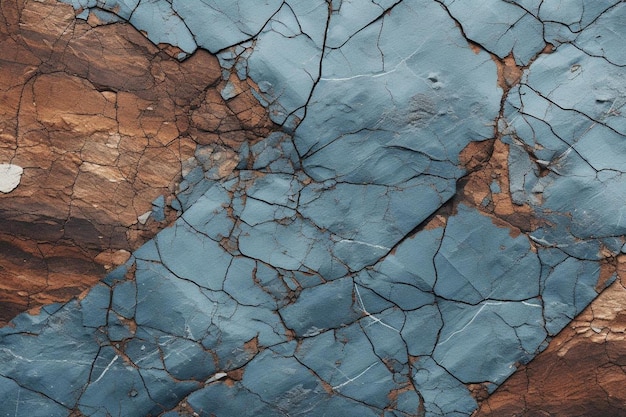 a cracked blue wall with a cracked area that has a cracked area