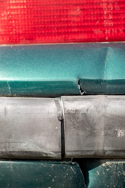 Cracked car bumper close up