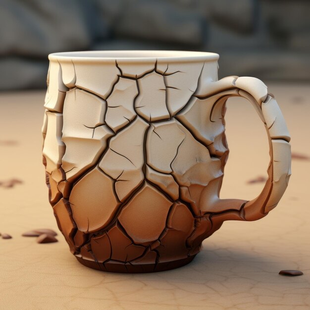 Разбитая чашка кофе потрясающая 3D-рендеринг с реалистичным использованием света и цвета
