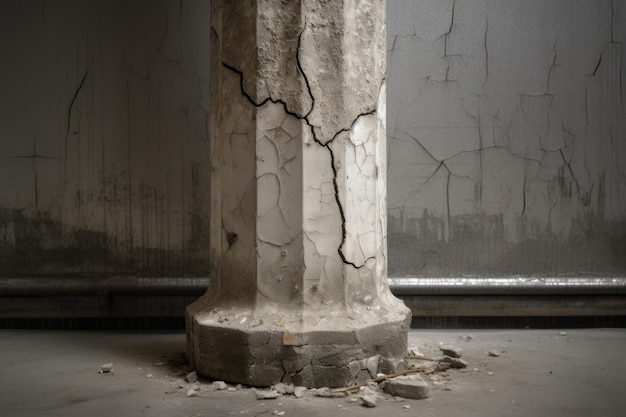 Photo cracked concrete pillar construction building