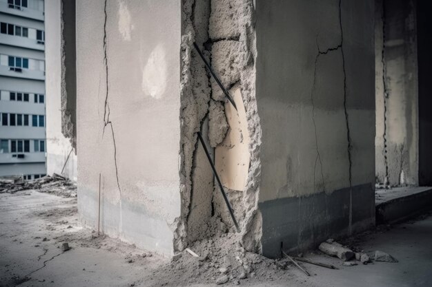 Cracked concrete pillar construction building