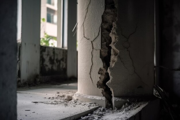 Photo cracked concrete pillar construction building