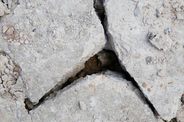 Photo cracked concrete texture background, gray texture with cracks close up.