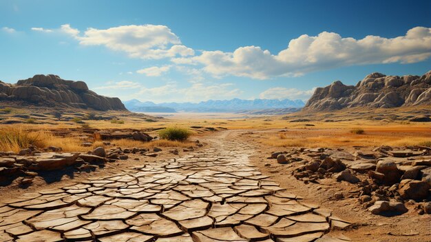 Photo cracked earth in desolation global climate change concept