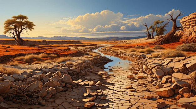 Photo cracked earth hyperrealistic fantasy dry riverbed