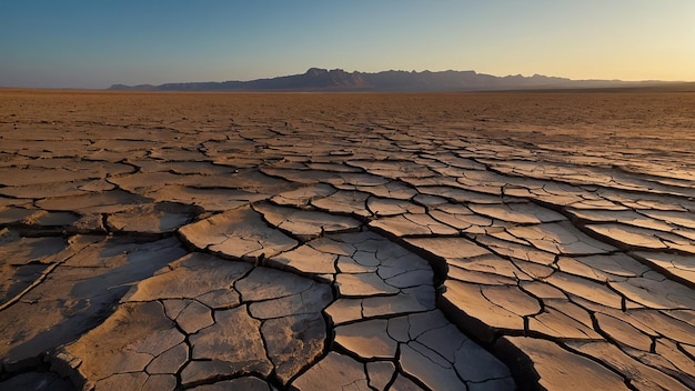 Photo cracked earth under the soft glow of the sky at dawn