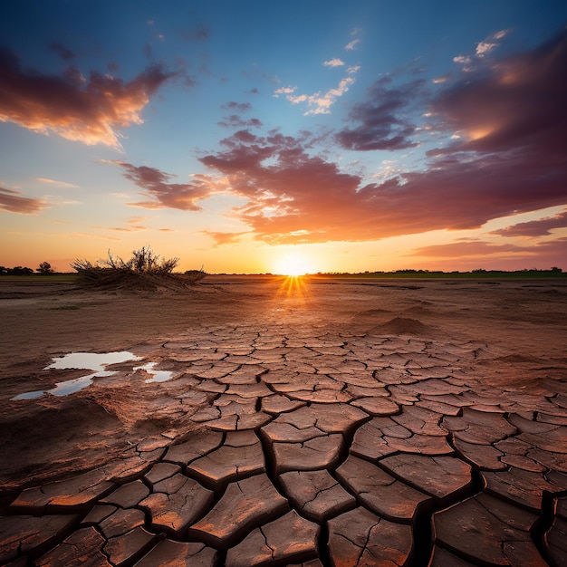 cracked earth soil sunset landscape