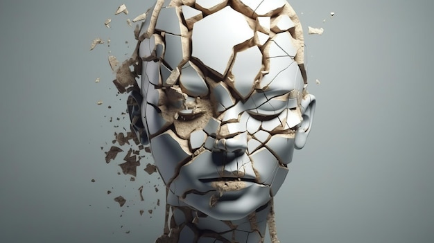 Cracked female head Headache concept Stress concept