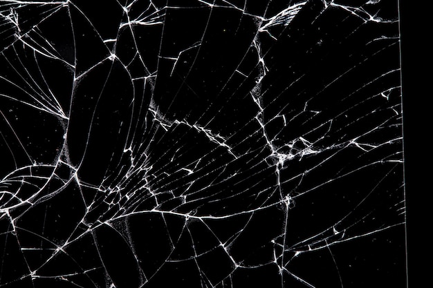 Cracked glass isolated on a black background. broken