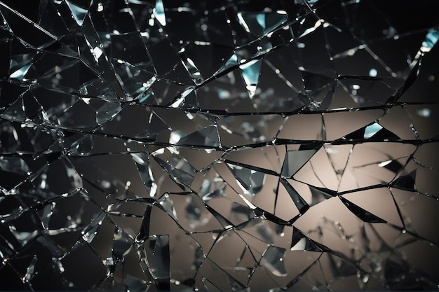 Cracked glass object on black background smashed glass texture shards of broken glass on black generated by AI