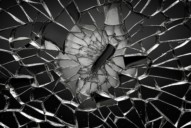 a cracked glass screen on a black background