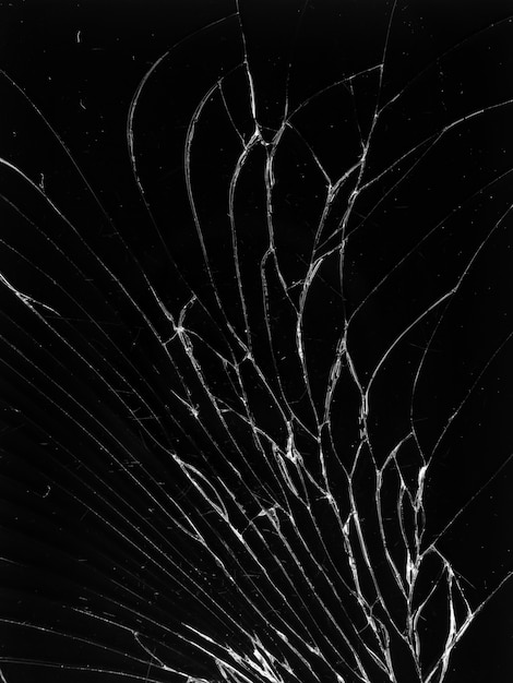 Cracked glass texture on black background