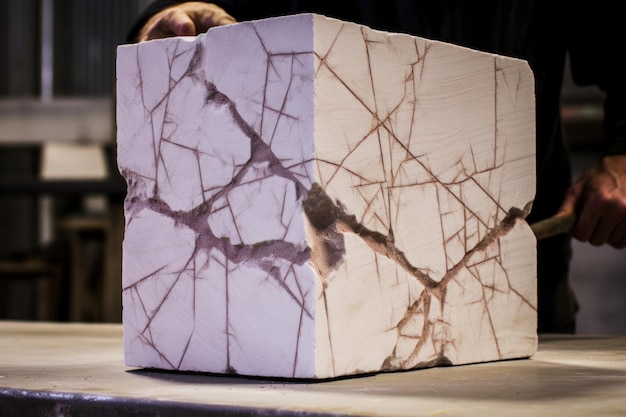 Foto un blocco di marmo incrinato prima del processo di scultura creato con l'ia generativa