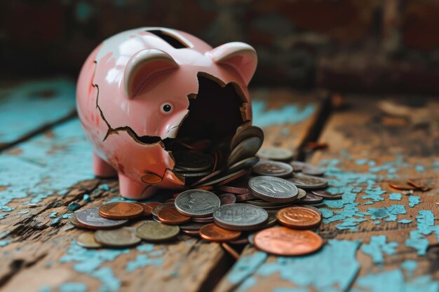 A cracked piggy bank with coins spilled out highlighting the disregard