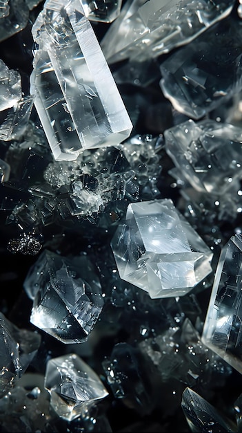 Cracked quartz crystals on a black background High resolution