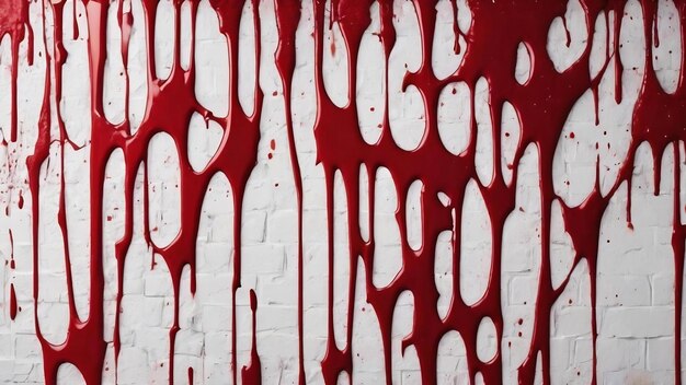 Photo cracked red wall background scary bloody wall texture white wall with blood splatter for horror or h