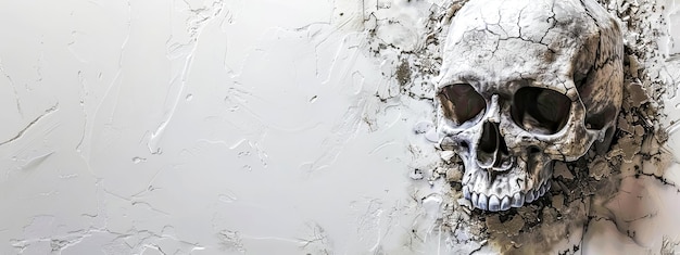 Cracked skull artwork on textured white background