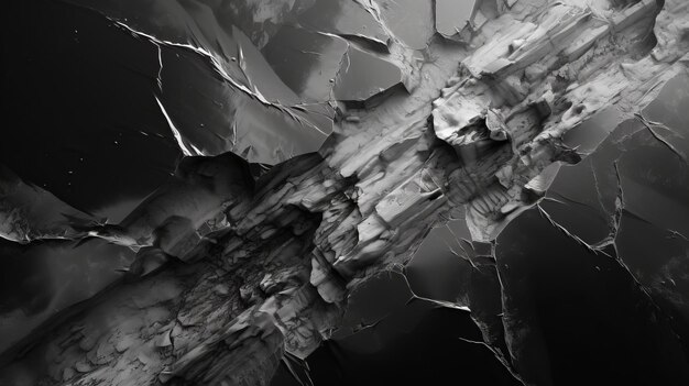 A cracked wall in black and white