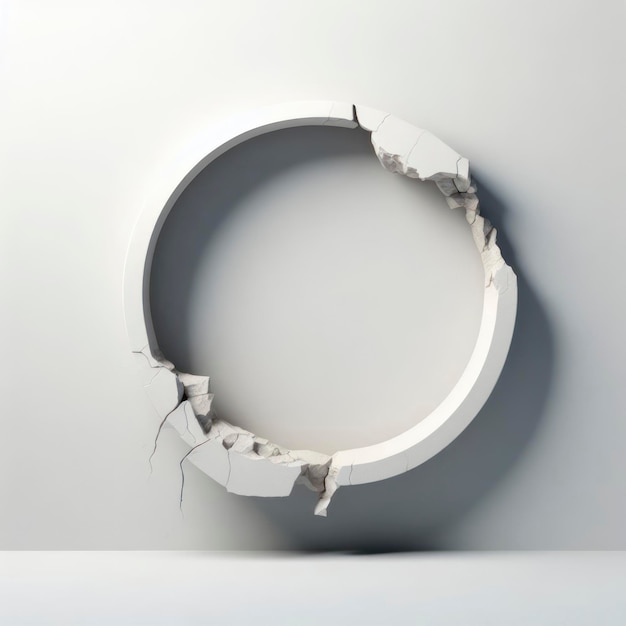 Photo a cracked wall with a circular hole in it mockup ai generative