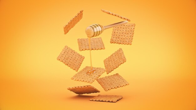 Photo cracker and honey 3d rendering