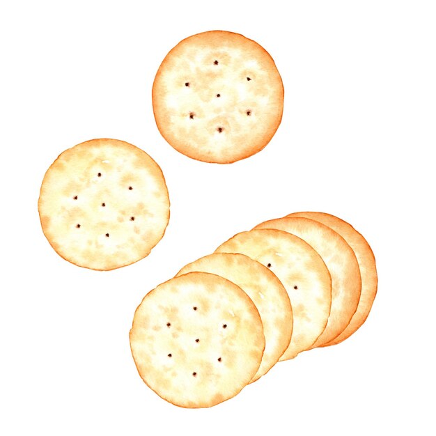 Crackers koekjes set Aquarel voedsel illustratie geïsoleerd op witte achtergrond