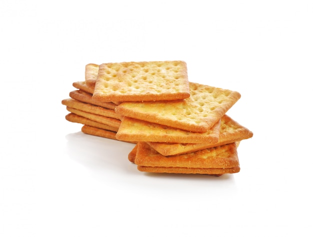 Crackers on white background