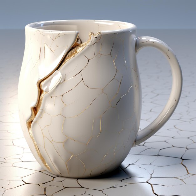 Foto crackle mug un rendering 3d grezzo e vulnerabile con consapevolezza ambientale