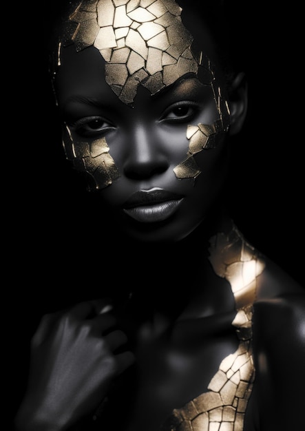 Фото Золотой макияж на концептуальном черном фоне для каркаса