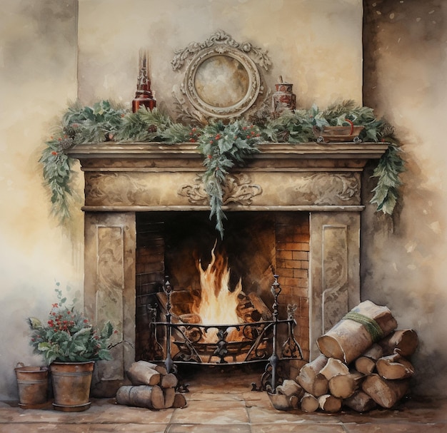 暖かい ノスタルジア の 中 で クリスマス の 薪 の 火 を 鳴らす