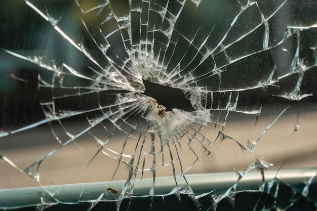 Cracks forming on a glass window pane in the aftermath of a storm