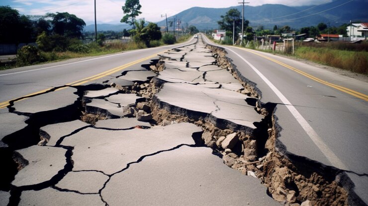 Photo cracks road after earthquake damage