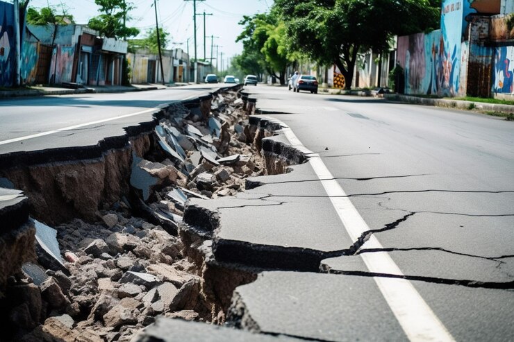 Photo cracks street road after earthquake
