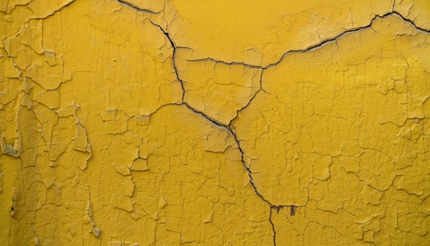 Cracks on a yellow wall texture background