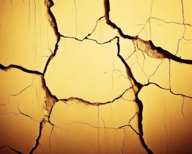 Cracks on a yellow wall texture background