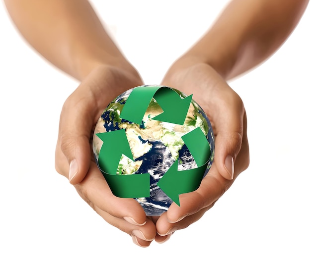 Обнимая более зеленое будущее Руки, держащие символ переработки Земля Охрана окружающей среды и защита Простой чистый состав ИИ