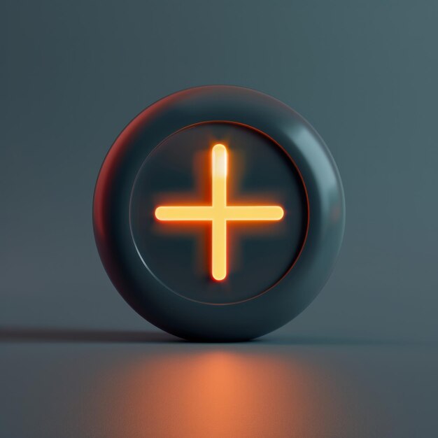 Photo craft a 3d concept featuring a minimalist yet striking add button its plus sign glowing against a clean background ai generative