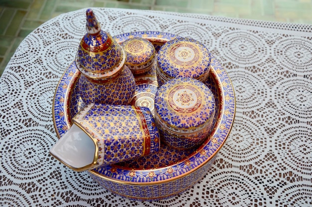 Craft Benjarong is traditional thai five basic colors style pottery