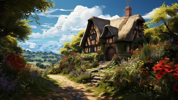 Photo craft a charming countryside cottage wallpaper