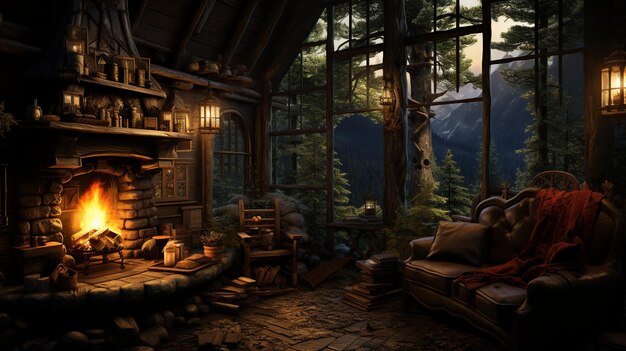 Photo craft a charming woodland cabin wallpaper