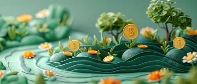 Craft a clay sculpture showcasing a whimsical aerial view of financial trends incorporating magical realism with unexpected angles to depict movement and growth in a captivating way