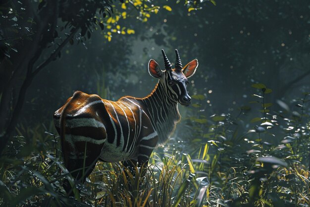 Craft an enchanting story where an okapis solitary generative ai