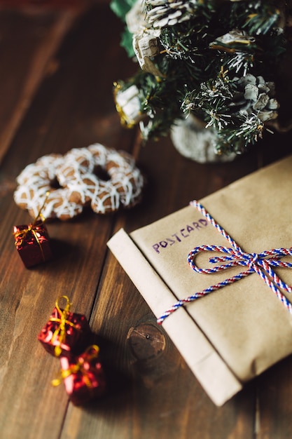 Craft envelope on the wooden table